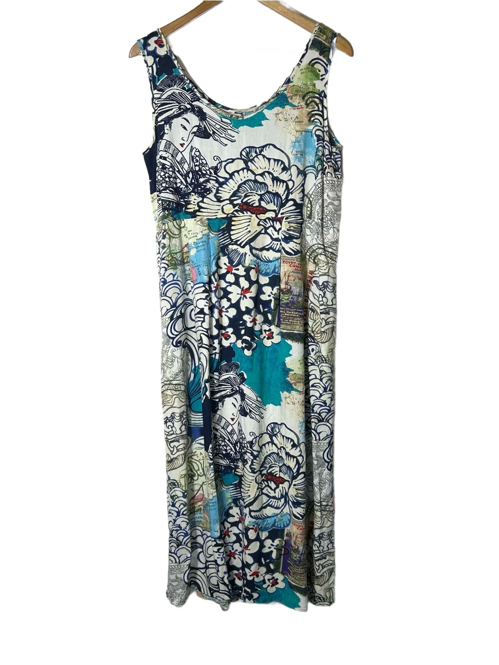 Jams World Women's Floral & Geisha Print Maxi Dress in Teal, Navy, White